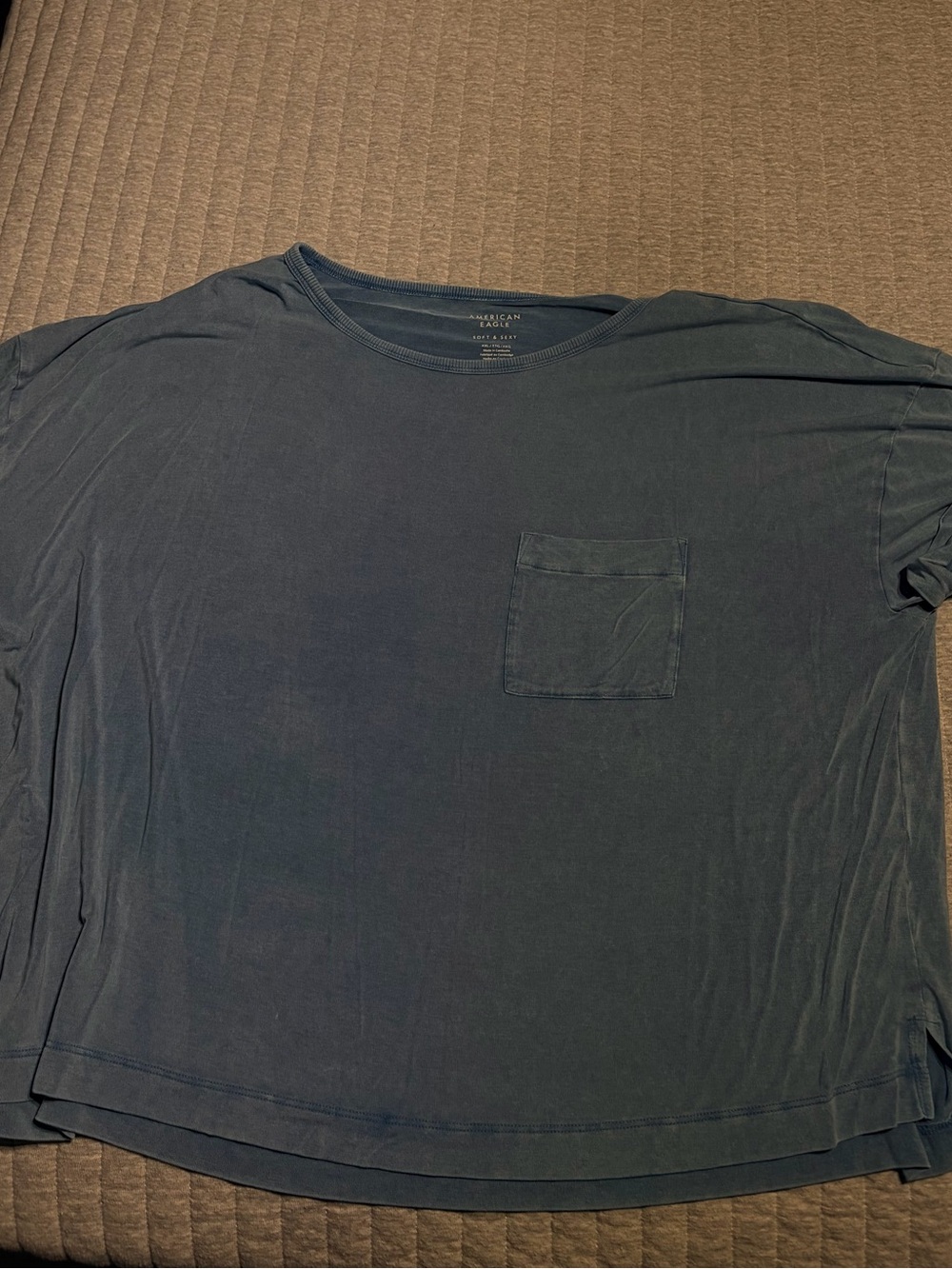 American Eagle Outfitters Soft and Sexy Blue Pocket Crop Tee